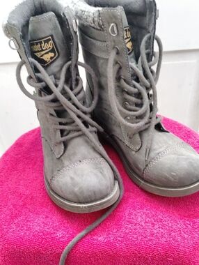 Rocket Dog Gray Lace-Up Faux Fur Combat Boots